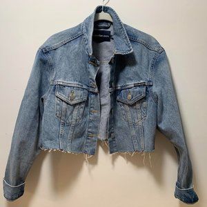 CK Light Wash oversized Raw Hem Cropped Jean Jacket